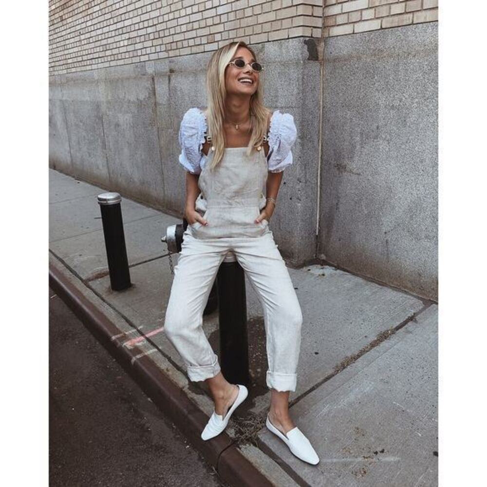 Weworewhat Basic Overalls Jumpsuit Off White Line… - image 2